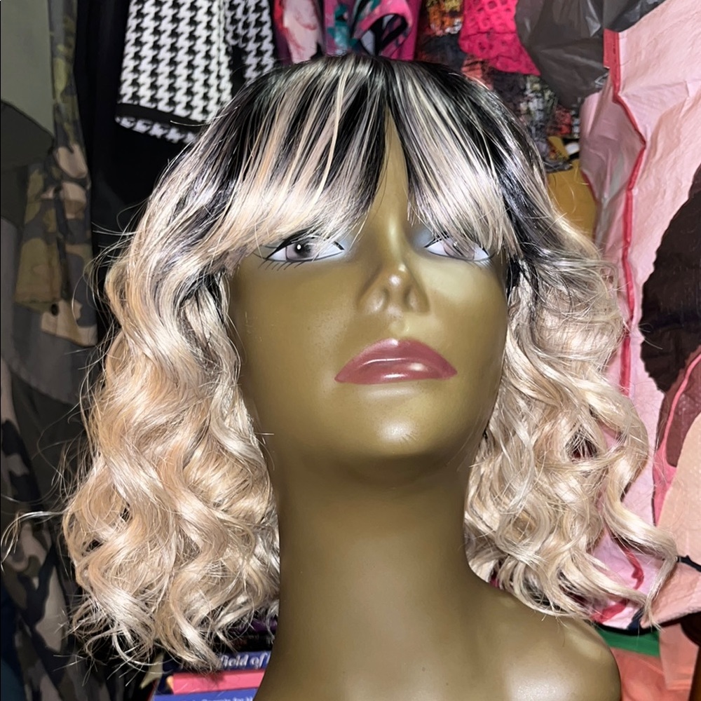 Cream and Black Voluminous Curls Wig